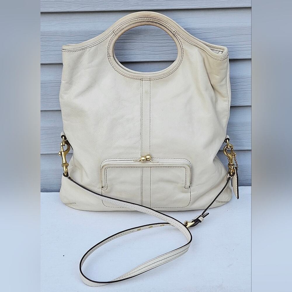 Coach Cream Leather Shoulder Bag with Gold Hardware